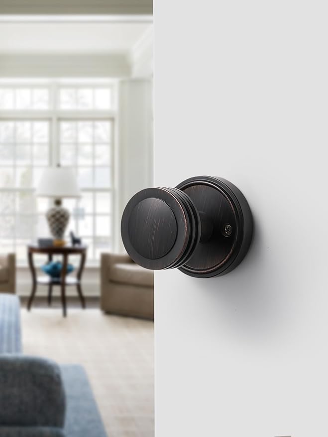 1 Pack Oil Rubbed Bronze Knob Passage Door Knobs Interior Door Knob for Hall and Closet Zinc Alloy