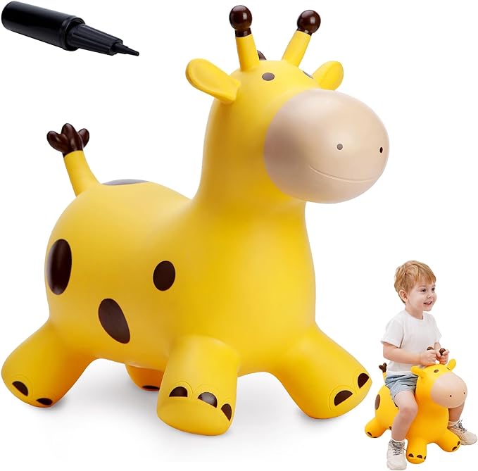 EVERICH TOY Giraffe Bouncy Horse Hopper for Toddlers, Bouncy Animals Jumping Horse, Inflatable Ride on Bouncer Hopping Toys Gifts for Boys Girls 18 Months 2 3 4 5 6 Years Old