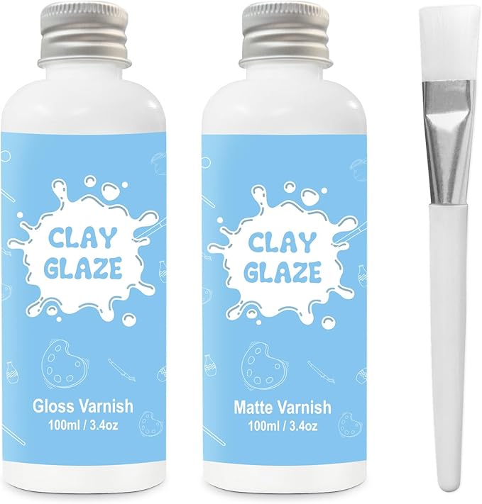 2 x 100ml Air Dry Clay Glaze, Clay Glaze Air Dry for Airdry Clay, Air Dry Clay Varnish Can Not Only Used to Prevent Clay Cracking, Scratches, and Wear,It Can Also Having a Glaze Effect (Gloss+Matte)