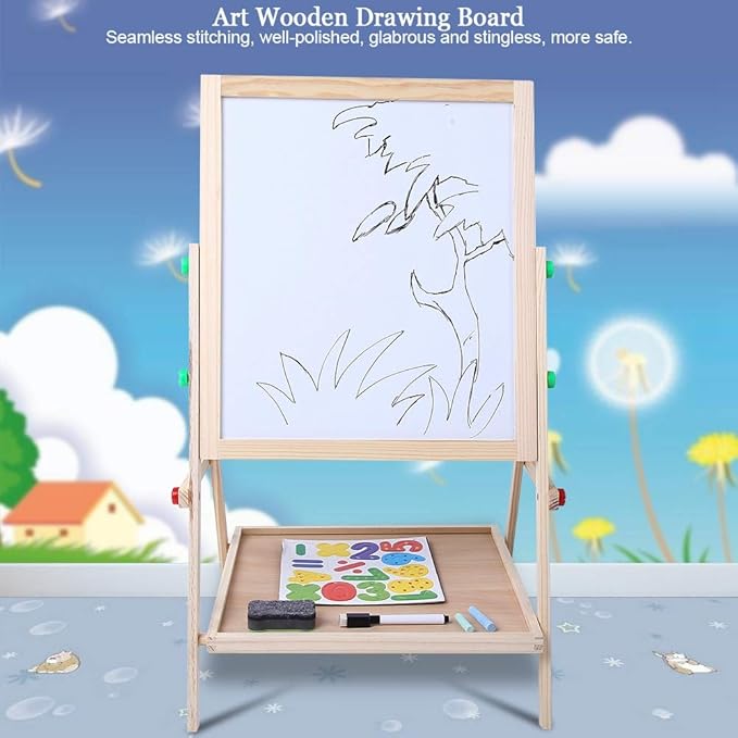 JTLB 2 in 1 Double Side Baby Kids Child Standing Art Wooden Drawing Board