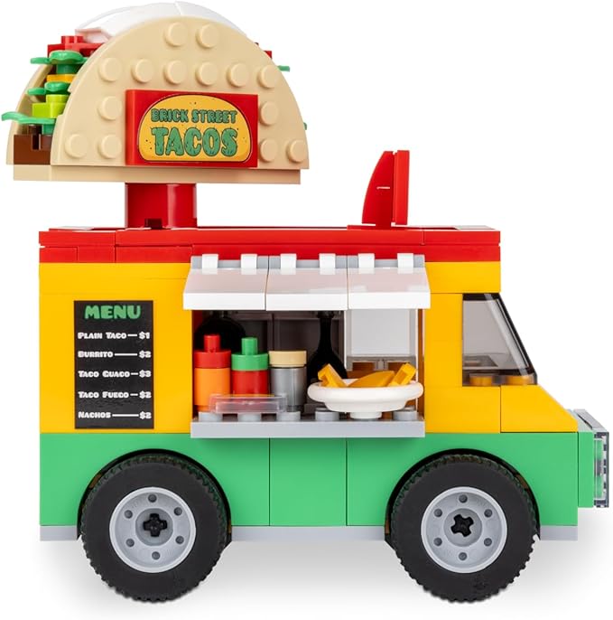 Brick Loot Taco Truck Toy Building Block Set with Spinning Street Sign, for Adults & Kids Age 6+, 100% Compatible with Lego and Other Major Brands, Custom-Designed Toy Building Set Model, 185 Pieces