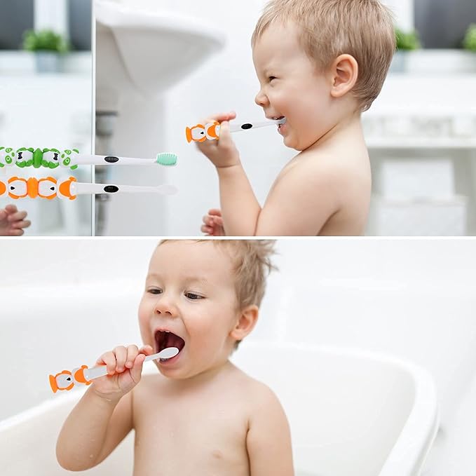 Newday Kids toothbrushes 6 Pack Set Soft Bristles with Suction Cup, Includes Travel Covers, Bear Panda toothbrushes for Kids Boys & Girls, Toddlers &Children Teeth Age 3+