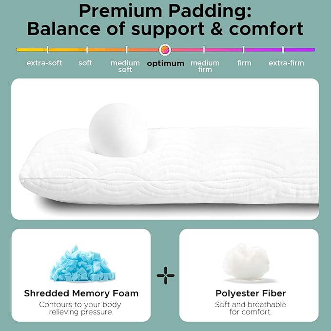 Body Pillow, Memory Foam Body Pillows for Adults Sleeping, Long Pillow for Sleeping with Removable Cover and Adjustable Filling for Side Sleeper & Pregnancy, 41x10 Inch, White