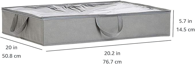 Amazon Basics Under Bed Fabric Zipper Storage Container Bags with Window and Handles, 2-Pack, 30.2 x 20 x 5.7 inches, Gray