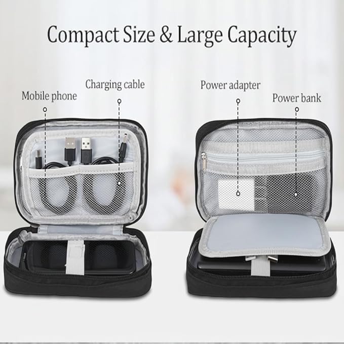 3Pcs Electronic Organizer Travel Case,Waterproof Cord Organizer Travel Cable Organizer Bag Portable Small Travel Tech Storage Pouch for Cord Charger Phone Earphone SD Card Cables Power Bank Card,Black