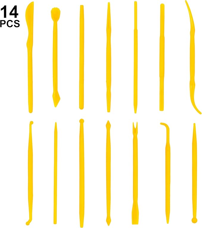 14 Pieces Clay Modeling Tool Kit Plastic Reusable Double-Sided Ceramic Pottery Tools for Shaping and Sculpting Clay Decorating Sticks Supplies Kit for Beginners Kids Adults