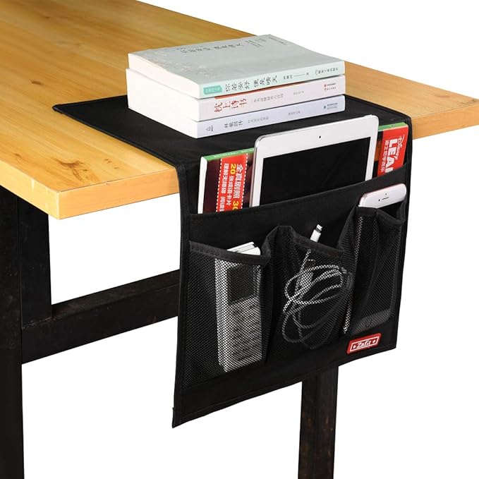 Bedside Storage Organizer - Table Cabinet Organizer Caddy for Remotes, Phone, Glasses (Classic 4 Pockets - Black)