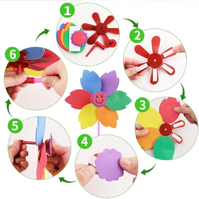 5 Pcs Colorful Sticky Mosaic EVA Windmill Art Kits for Kids 2-4 Years Old, DIY Mosaic Art Crafts Early Learning Games Handmade Art Kit for Preschool Toddlers Boys and Girls Ages 1 2 3 4 5 6 7 8