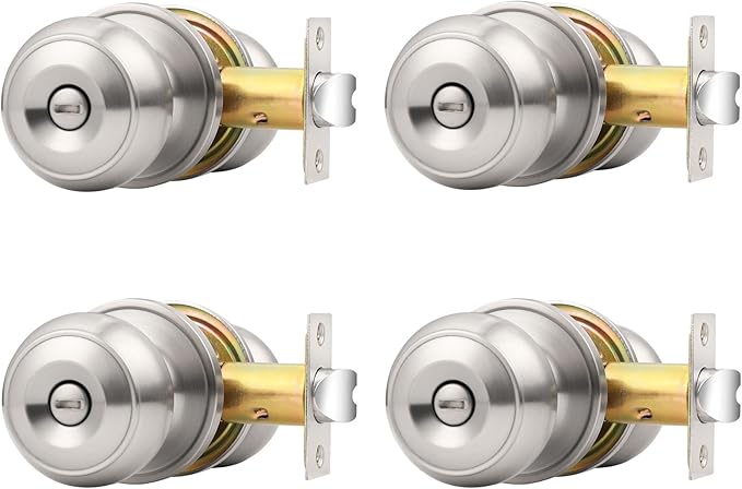 Probrico Privacy Door Knobs Brushed Nickel for Bedroom Bathroom, Interior Door Knob with Lock in Stainless Steel, 4 Pack