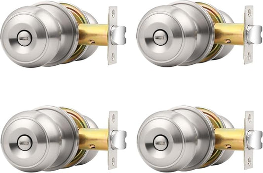Probrico Privacy Door Knobs Brushed Nickel for Bedroom Bathroom, Interior Door Knob with Lock in Stainless Steel, 4 Pack