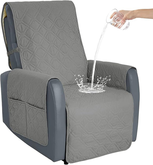 Recliner Chair Covers Sofa Slipcover Non-Slip Chair Couch Cover Machine Washable Furniture Protector with Straps for Dogs (Grey, 30inch Recliner)