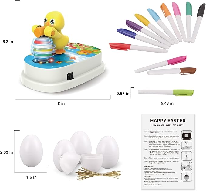 Engfa Easter Egg Decorating Kit, Chick Easter Eggs Decorating Kit Spinner Coloring Machine with 12 Dying Markers 30 Plastic Eggs and Slings, Easter Toy Arts and Crafts Set Gift for Kids Party