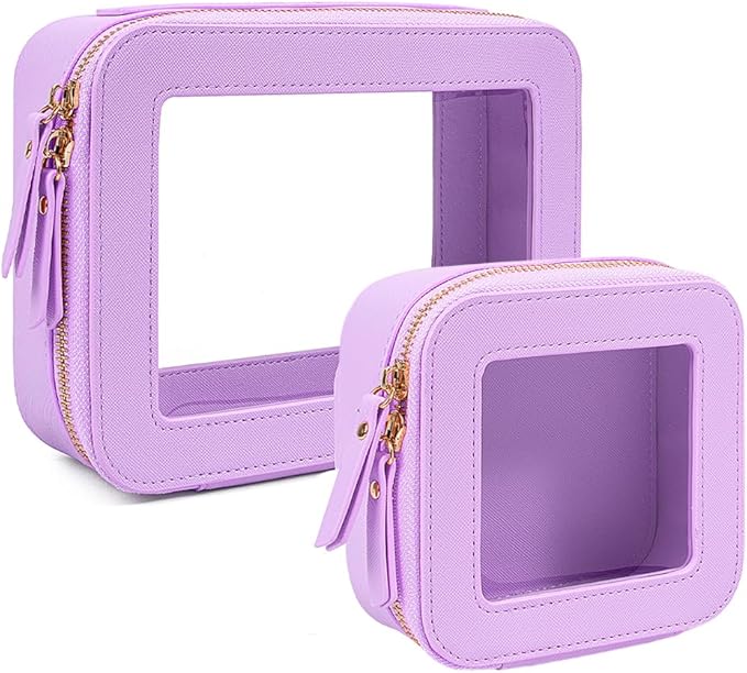 FFpaw Travel Clear Makeup Bag Set, TSA Approved Cosmetic Bag Case with Zipper Portable Makeup Pouch Toiletry Bag Women Traveling Cosmetic Organizer Storage Bag Car Organizer Car Essentials for Women