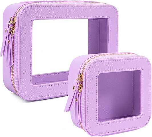 FFpaw Travel Clear Makeup Bag Set, TSA Approved Cosmetic Bag Case with Zipper Portable Makeup Pouch Toiletry Bag Women Traveling Cosmetic Organizer Storage Bag Car Organizer Car Essentials for Women