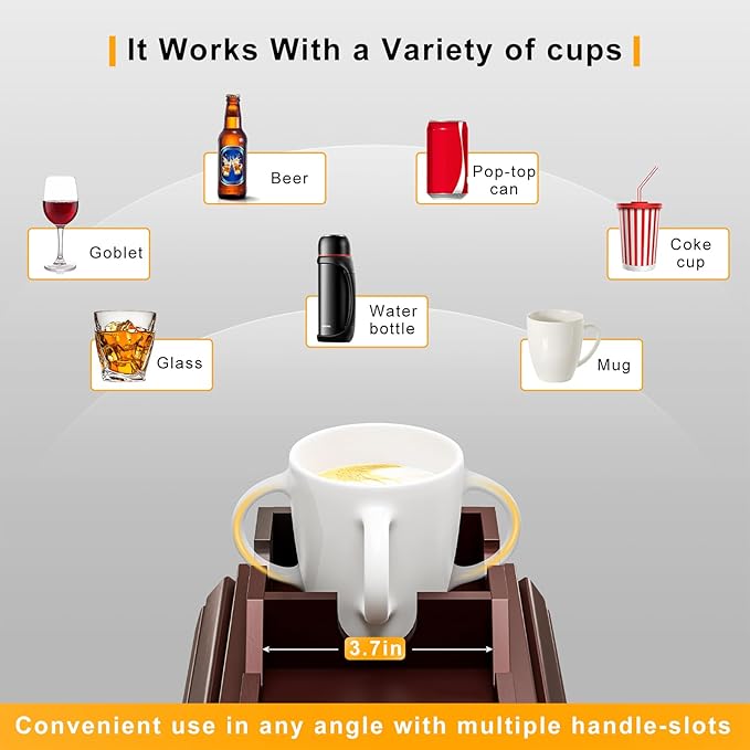 Bamboo Couch Armrest Table, Sofa Arm Tray with Detachable Couch Cup Holder- 2 in 1 Anti-Slip Foldable Sofa Armchair Caddy Table for Drinks Cellphone TV Remote Snacks (Walnut)