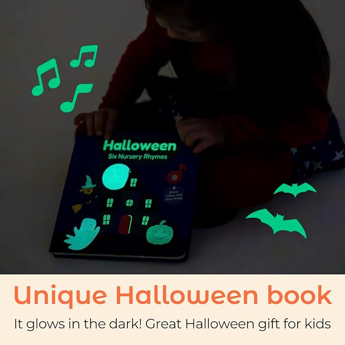 Cali's Books Halloween Musical Book | Glow-in-The-Dark Cover | New USB-C Rechargeable | Halloween Baby Toy | Halloween Books for Kids 1-3 | Halloween Toys for Toddlers 1-3