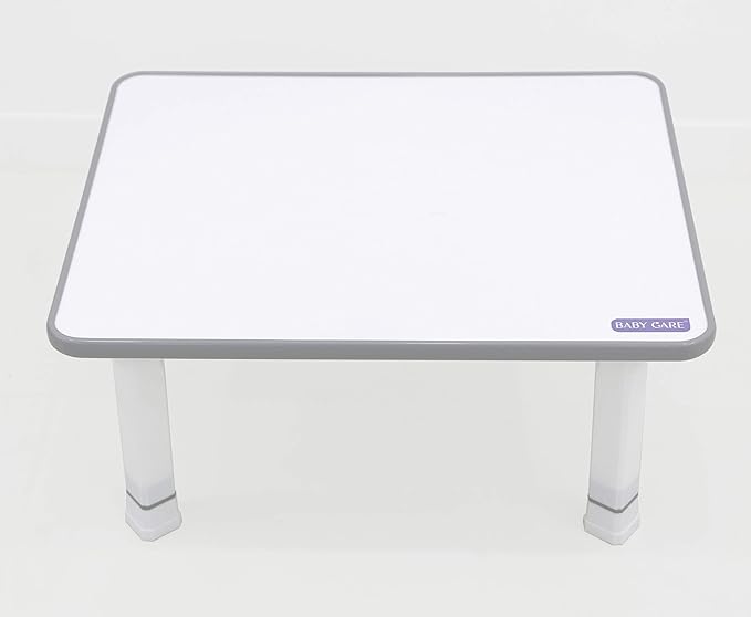 Baby Care Kids Folding Floor Table w/Adjustable Heights - for Play, Reading, and Snack Time and More (White/Grey)
