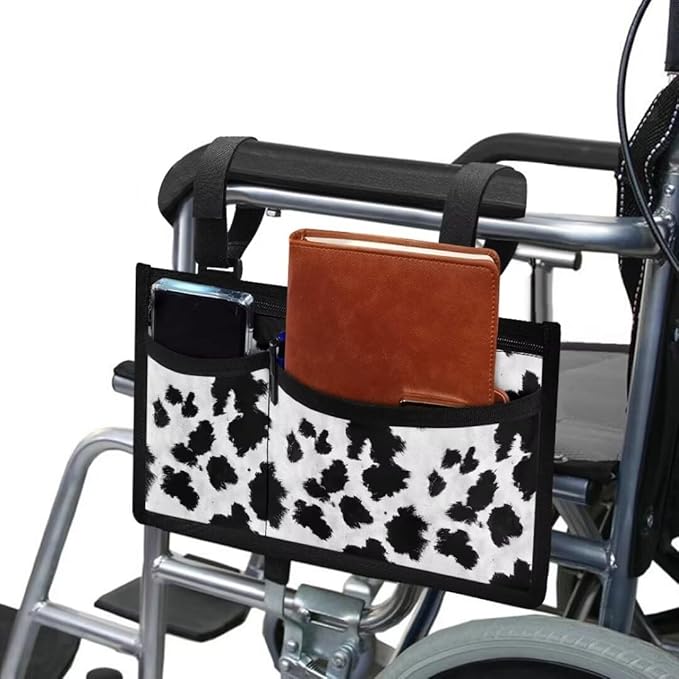 ZOUTAIRONG Cow Print Accessories Bag for Walker, Wheelchair, Rollator for Seniors, w/Cup Holder-Folding Walker Basket Large Capacity Waterproof Walker Caddy Pouch