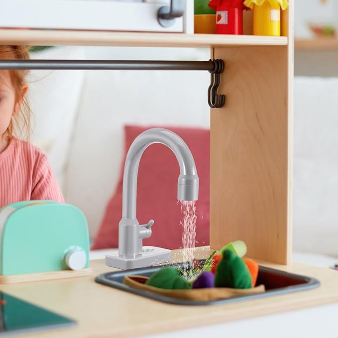 ERINGOGO 2pcs Kitchen Sink Faucet Kids Toy Replacement for Pretend Play Sinks with Running Water Faucet Toy Dishwasher Toys Play Kitchen Accessories Grey