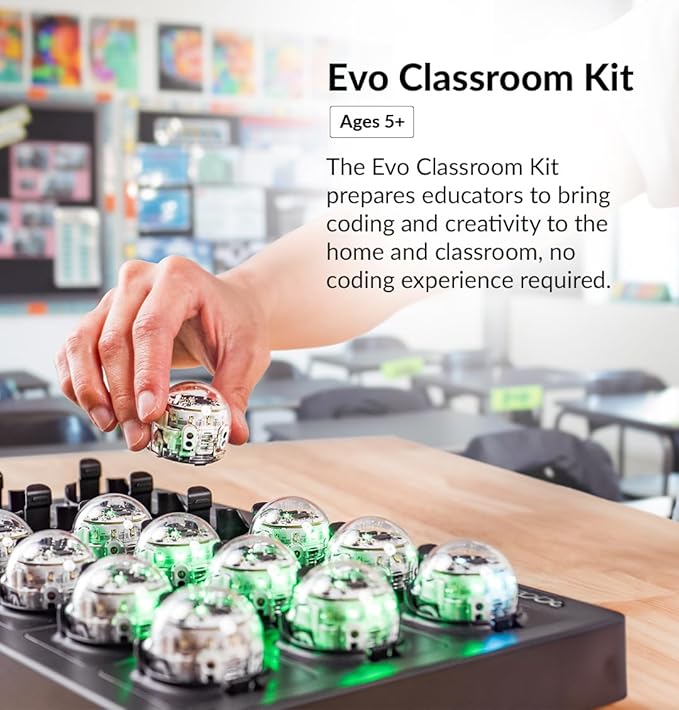 Evo Classroom Kit (18 Bots): Interactive Coding Robot, Kids Ages 5+, Includes 12 Evo Robots, Color Code Markers, Charging Cradle, Bot Stickers, Access to 700+ STEAM Lessons, Educators & Parents