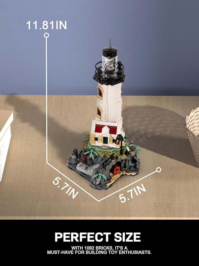 Island Lighthouse Building Block Sets with Glowing Lighting, Unique Collection and Display Model for Home,Building Block Kits Gift for Adults and Kids (1092 PCS)