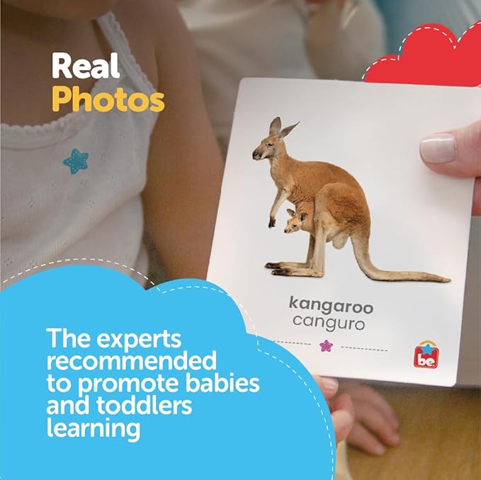 Tool-be Animal Cards. 18 Real Photos of Wild Animals. Spanish-English Flash Cards for Babies 6-12 Months, Montessori Toys for 1+ Year Old, Baby Flash Cards 12 to 18 Months, up to 6Y