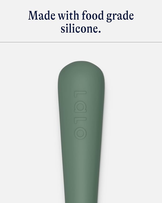 Lalo Little Spoon Set - 2 Piece Baby Spoons Set for Infants & Babies - Made From Food Grade Silicone Dishwasher Safe - Baby Feeding Essentials for Early Stage Mealtime - Olive