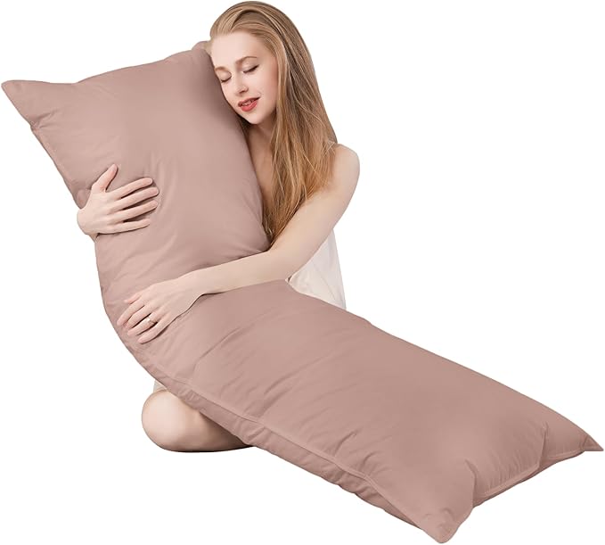 Goose Down Body Pillows for Adults, Large Body Pillow for Side Sleeper, Hugging Feather Body Pillow Insert, Cooling Full Length Long Pillow for Bed with 100% Organic Cotton Shell, (Pink 20"x72")