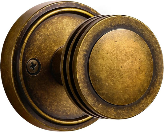 1 Pack Antique Brass Bronze Door Knobs Passage Door Knob Interior Door Handle for Hall and Closet Zinc Alloy