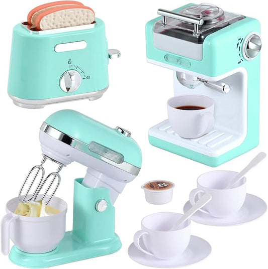 Ehome Kitchen Appliances Toys, Play Kitchen Accessories Set, Pretend Kitchen Toys with Coffee Maker, Mixer, Toaster with Realistic Lights & Sounds, Kids Kitchen Playset for Girls Boys Ages 3-8