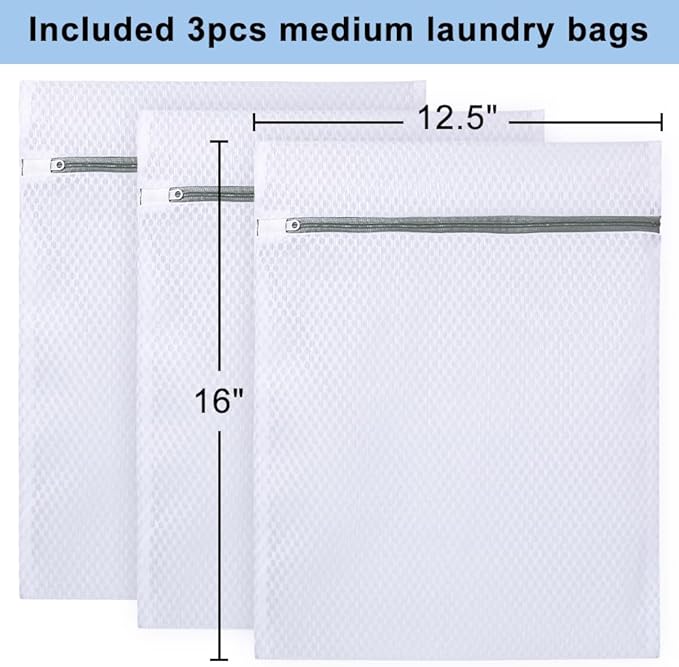 Vivifying 3Pcs Mesh Laundry Bags for Delicates, Honeycomb Mesh Wash Bags with Zipper for Washing Machine, Shoes, Lingerie, Socks and Stuffed Toys (Medium, 12.5 x 16Inches)