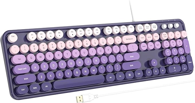 Computer Keyboard Wired, Plug Play USB Keyboard with Large Number Pad, Caps Indicators, Foldable Stands, Full Size Keyboard for Windows PC Laptop (Purple)