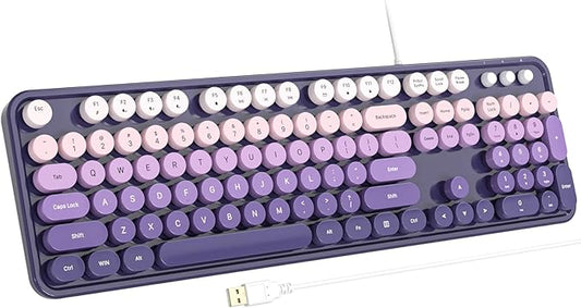Computer Keyboard Wired, Plug Play USB Keyboard with Large Number Pad, Caps Indicators, Foldable Stands, Full Size Keyboard for Windows PC Laptop (Purple)
