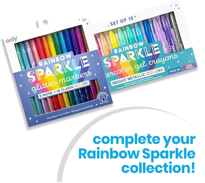 Ooly Rainbow Sparkle Metallic Watercolor Gel Crayons, Set of 12, Glitter Gel Markers for Kids and Toddlers, Colorful Twistable Crayons for Drawing - Metallic