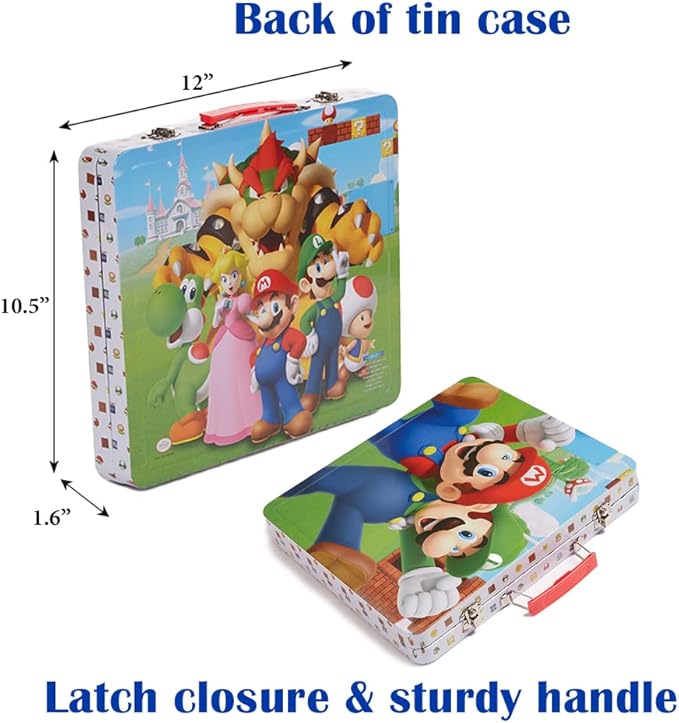 Innovative Designs Mario Brothers Super Mario Deluxe Activity Set with Carrying Tin, Coloring Sheets, Tattoos, Stickers, & Art Supplies