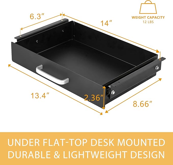 Gome Under Desk Pull-Out Drawer - Storage Organizer Office Mounted, Easy Slide-Out Pencil Drawer for Saving Space, Under Flat-Top Desk Storage Ideal for Sit-Stand Workstation