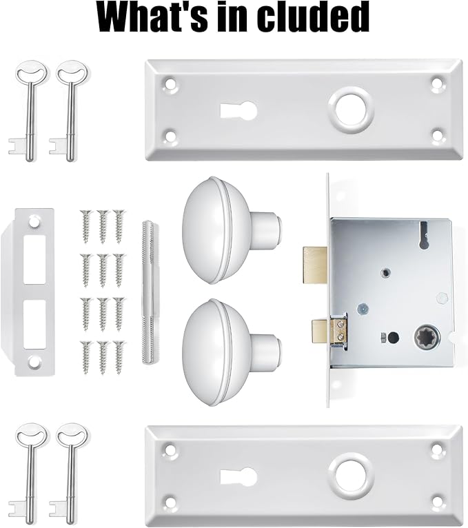 3 Pack Mortise Lock Set for Interior Door, White Door Knobs with Lock and Skeleton Key, Vintage Door Knobs for Old Style Doors