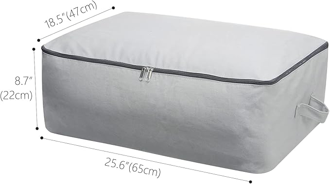 2PCS Durable Cotton Canvas, Soft Space Save Storage Bag Wardrobe Organizer with Handle & Zipper for Beddings, Comforters, Pillows, Blankets, Clothes, 25.6×18.5×8.7inch, Light Gray