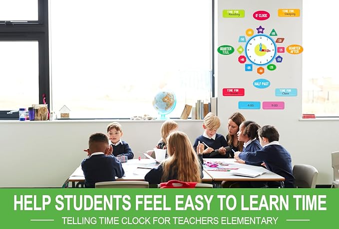 WhatSign Telling Time Bulletin Board Set Telling Time Teaching Clock for Kids 34Pcs Learning to Tell Time Clock Telling Time Clock for Classroom Teacher Must Have Bulletin Board Decorations