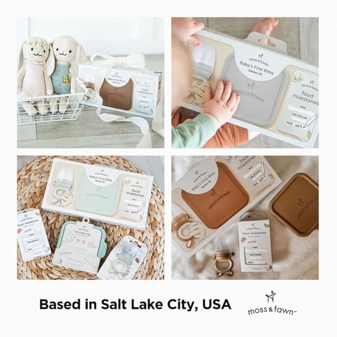 Baby’s First Bites Starter Kit – Ice Cube Tray, Forage Feeder, Freezer Mold & Pacifier Feeder – Milestone Magnet for Food Tracking & Feeding Tips – Baby Food Prep Essentials - Bloom