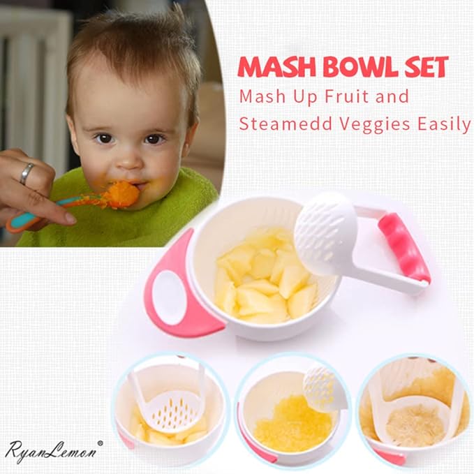 RyanLemon Baby Feeding Set, Baby Flatware Sets, Silicone Baby Led Weaning Set, Suction Plate and Bowl, Pocket Bib, Spoon Fork, Toddler Flatware Set for Babies 6 Months+, Dark pink