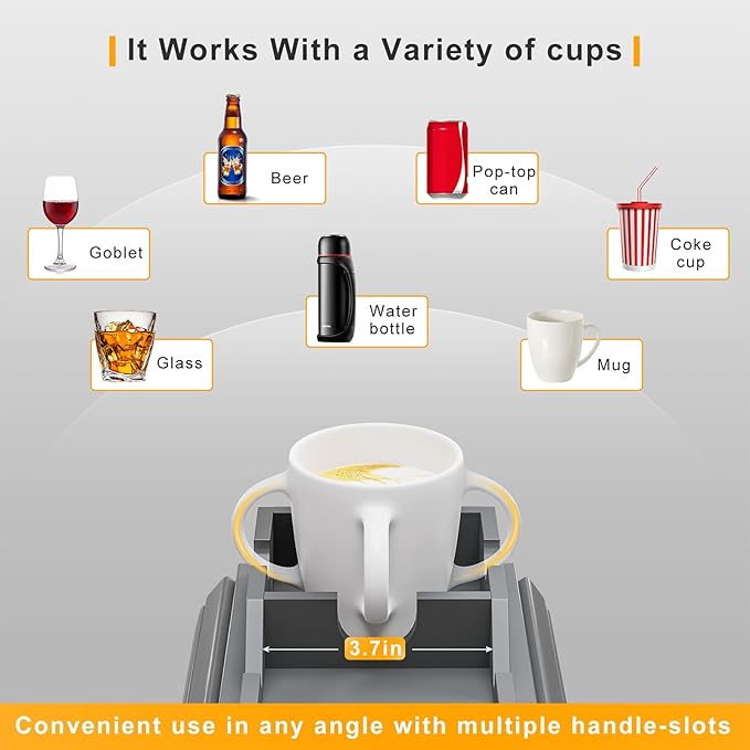 Bamboo Couch Armrest Table, Sofa Arm Tray with Detachable Couch Cup Holder- 2 in 1 Anti-Slip Foldable Sofa Armchair Caddy Table for Drinks Cellphone TV Remote Snacks (Gray)