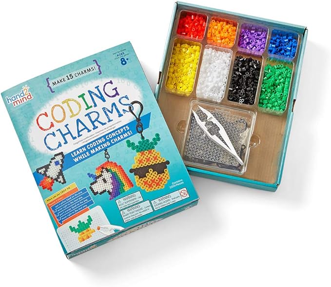 hand2mind Coding Charms, Coding for Kids 8-12, Fuse Bead Iron Craft Kit, Make Your Own Keychain, Coding Kits for Students, Computer Programming for Kids, STEM Activities, Educational Science Kits