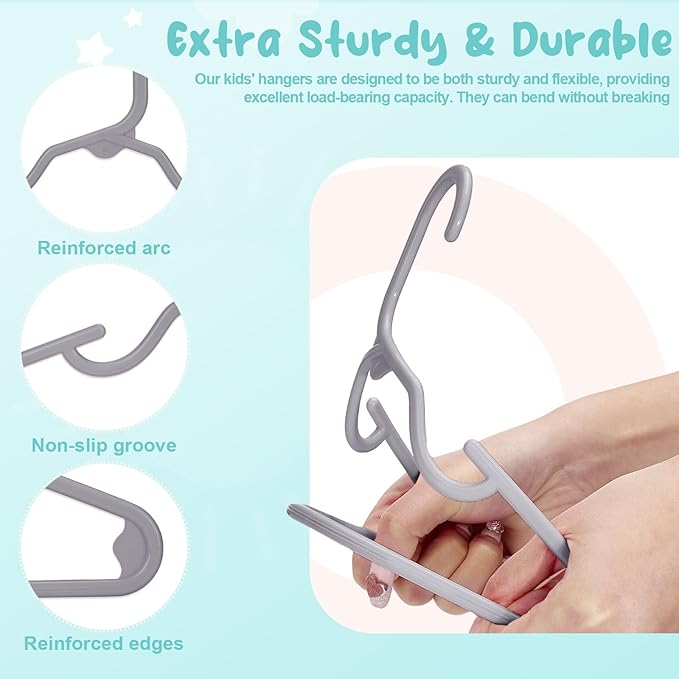 HOUSE DAY Premium Baby Hangers 20 Pack, 11 Inch Kids Plastic Hangers Grey, Slim Childrens Hangers for Infant, Toddler, and Child Clothes, Durable Baby Clothes Hangers for Closet