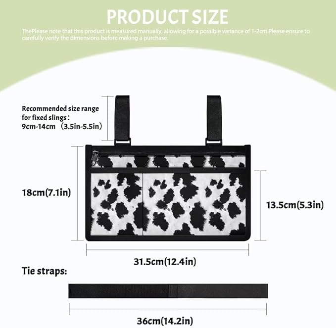 ZOUTAIRONG Cow Print Accessories Bag for Walker, Wheelchair, Rollator for Seniors, w/Cup Holder-Folding Walker Basket Large Capacity Waterproof Walker Caddy Pouch