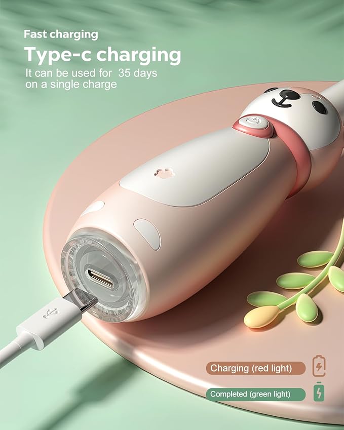 Kids Sonic Electric Toothbrush for Ages 3+, IPX7 Waterproof, 3 Smart Modes with Memory,Includes 4 Replacement Brush Heads, Pink