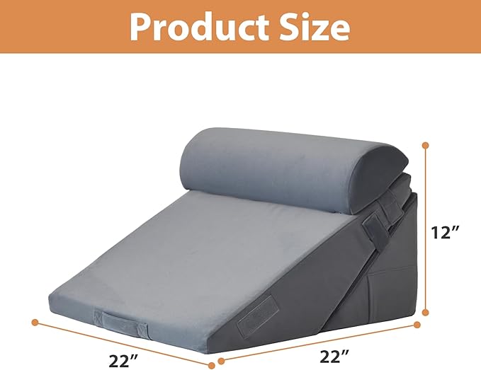 3PCS Wedge Pillow for Acid Reflux Relief, Adjustable Wedge Pillow Headboard, Bed Wedges Pillow for Back Pain Relief, Sleeping, Post Surgery, Back Support Pillows for Sitting Up, Snoring, Plush Grey