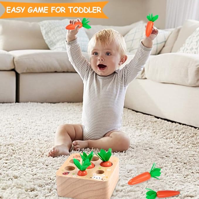 Montessori Toys Baby Easter Toys for Toddlers 1-3 Years Old, Educational Wooden Carrot Toys Shape Size Sorting Matching Puzzle, Great Baby Easter Gifts Birthday Gift Toys