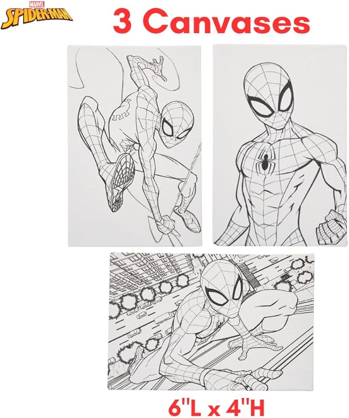 Innovative Designs Marvel Spiderman Canvas Paint Set for Kids with 3 Canvases, Acrylic Paint, Paintbrush, & Easel