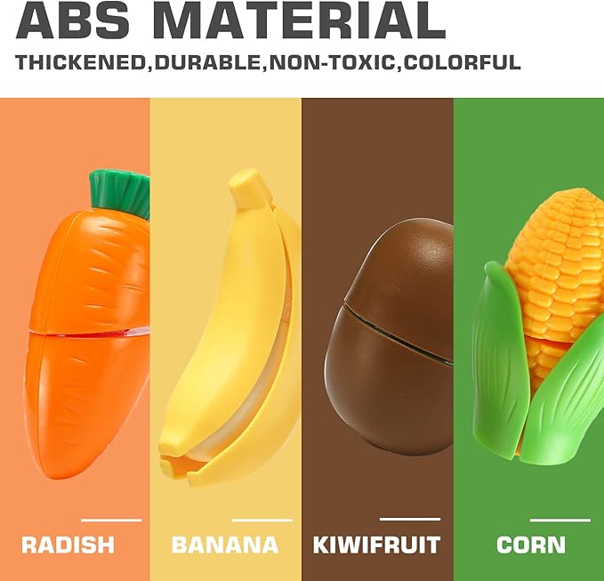 70 PCS Cutting Play Food Toy for Kids Kitchen, Pretend Fruit &Vegetables Accessories with Shopping Storage Basket, Plastic Mini Dishes and Knife, Educational Toy for Toddler Children Birthday Gift